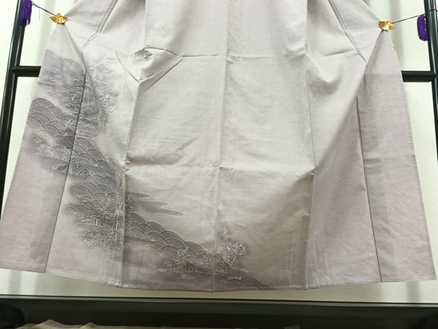 平和屋着物▽訪問着　単衣　紬地　風景花文　正絹　逸品　AABC1229jh