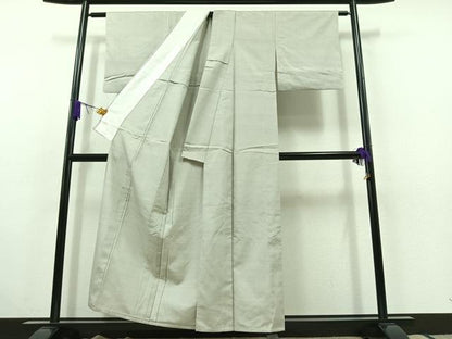 平和屋着物▽上質な紬 単衣 絹鼠色 正絹 逸品 AABC1230jh