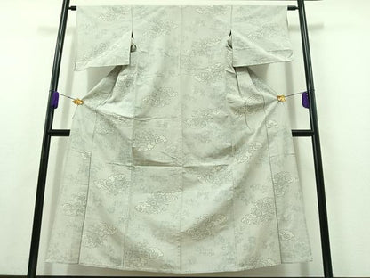 平和屋着物▽上質な紬　単衣　草花文　正絹　逸品　AABC1231jh