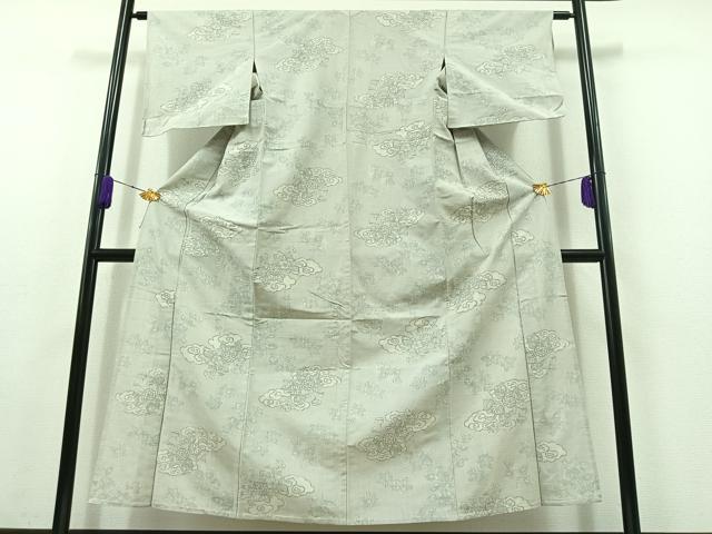 平和屋着物▽上質な紬　単衣　草花文　正絹　逸品　AABC1231jh
