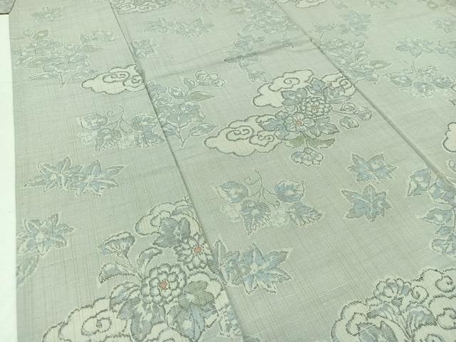 平和屋着物▽上質な紬　単衣　草花文　正絹　逸品　AABC1231jh