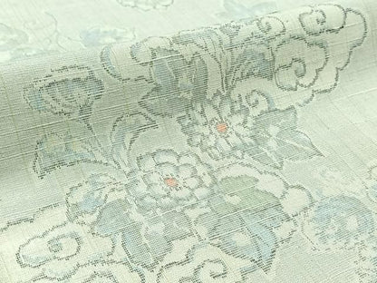 平和屋着物▽上質な紬　単衣　草花文　正絹　逸品　AABC1231jh