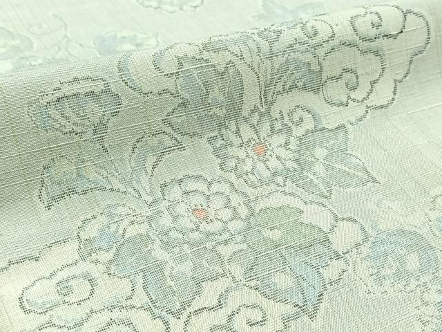 平和屋着物▽上質な紬　単衣　草花文　正絹　逸品　AABC1231jh