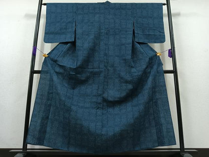 平和屋着物▽上質な紬 単衣 草花文 正絹 逸品 AABC1232jh