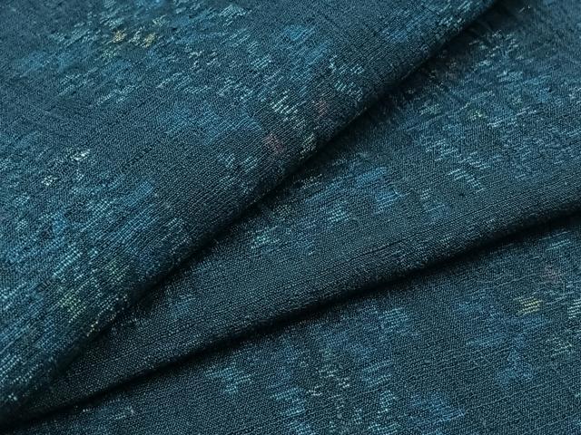 平和屋着物▽上質な紬 単衣 草花文 正絹 逸品 AABC1232jh