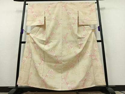 平和屋着物▽本塩沢　単衣　束ね熨斗花文　正絹　逸品　AABC1234jh