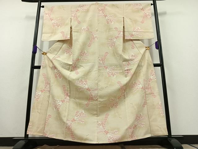 平和屋着物▽本塩沢　単衣　束ね熨斗花文　正絹　逸品　AABC1234jh