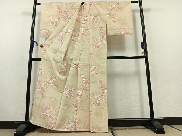 平和屋着物▽本塩沢　単衣　束ね熨斗花文　正絹　逸品　AABC1234jh