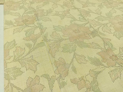 平和屋着物▽上質な紬 単衣 草花文 正絹 逸品 AABC1235jh