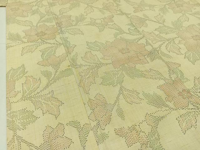 平和屋着物▽上質な紬 単衣 草花文 正絹 逸品 AABC1235jh