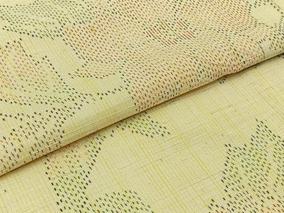平和屋着物▽上質な紬 単衣 草花文 正絹 逸品 AABC1235jh