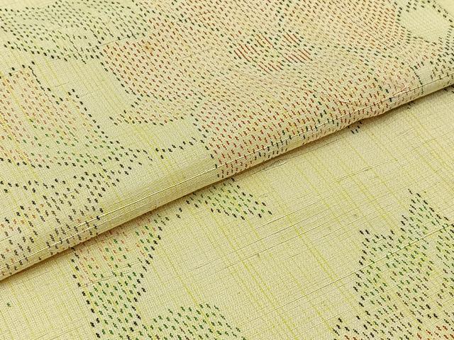 平和屋着物▽上質な紬 単衣 草花文 正絹 逸品 AABC1235jh