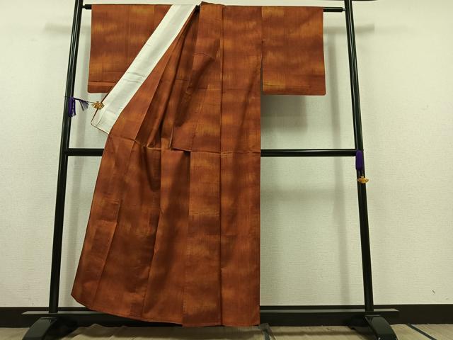 平和屋着物▽上質な紬　単衣　霞文　正絹　逸品　AABC1239jh