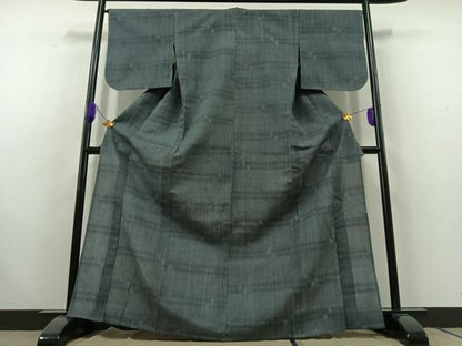 平和屋着物▽上質な紬　単衣　横段文　正絹　逸品　AABC1240jh