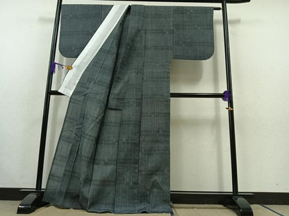 平和屋着物▽上質な紬　単衣　横段文　正絹　逸品　AABC1240jh