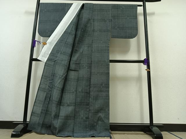 平和屋着物▽上質な紬　単衣　横段文　正絹　逸品　AABC1240jh