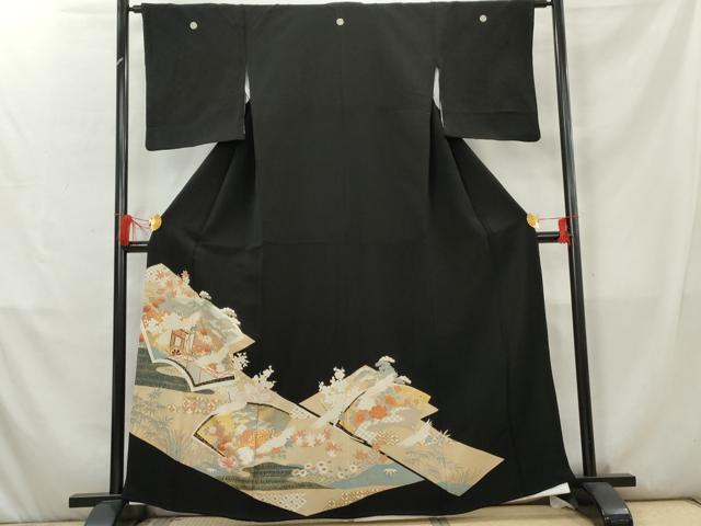 平和屋着物■豪華黒留袖　御所車飛鶴松竹梅文　金彩　正絹　逸品　AABC1309cs