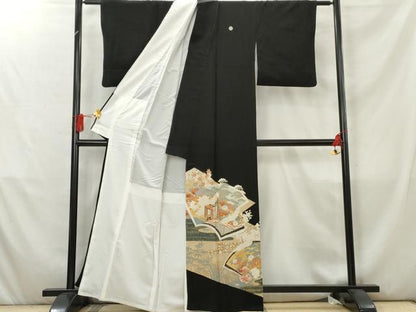 平和屋着物■豪華黒留袖　御所車飛鶴松竹梅文　金彩　正絹　逸品　AABC1309cs
