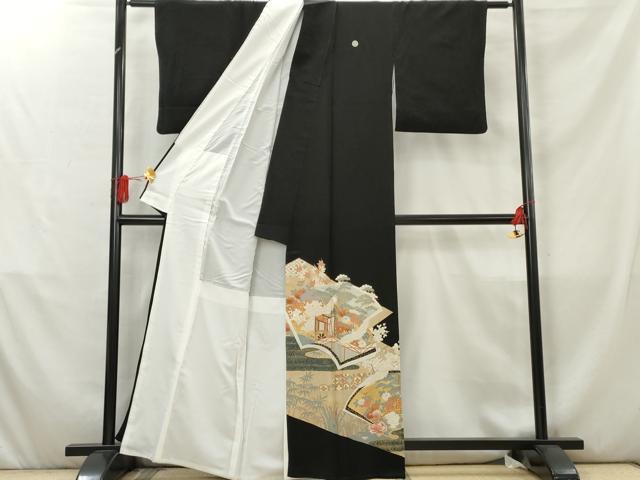 平和屋着物■豪華黒留袖　御所車飛鶴松竹梅文　金彩　正絹　逸品　AABC1309cs