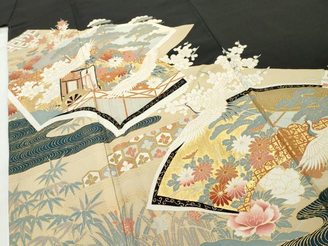 平和屋着物■豪華黒留袖　御所車飛鶴松竹梅文　金彩　正絹　逸品　AABC1309cs