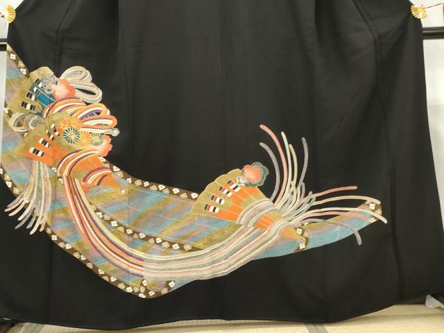 平和屋着物■豪華黒留袖 駒刺繍 花扇文 金彩 正絹 逸品 AABC1353cs