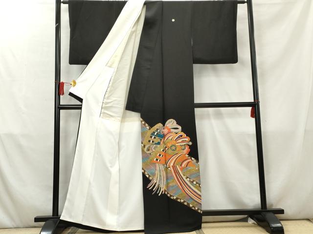 平和屋着物■豪華黒留袖 駒刺繍 花扇文 金彩 正絹 逸品 AABC1353cs