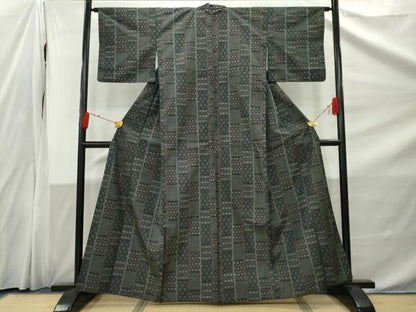平和屋着物■上質な紬　吉祥文様　黒地　正絹　逸品　AABC1506nf
