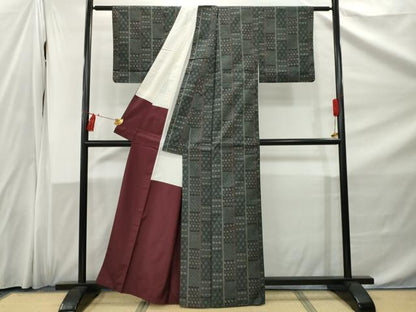 平和屋着物■上質な紬　吉祥文様　黒地　正絹　逸品　AABC1506nf