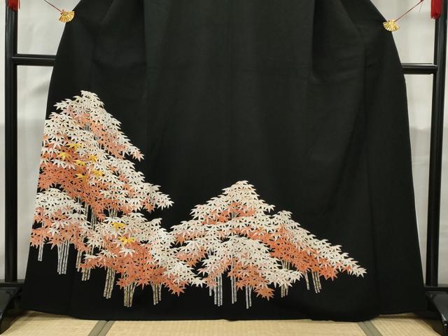 平和屋着物■豪華黒留袖　駒刺繍　笹竹文　正絹　逸品　AABC1516nf