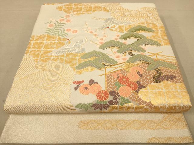 平和屋着物◎綴れ 太鼓柄袋帯 唐織 飛鶴花文 金銀糸 正絹 逸品 AABC1569dt