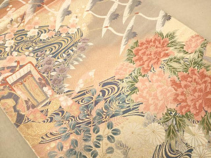 平和屋着物◎六通柄袋帯 唐織 古都翔翔 金糸 正絹 逸品 AABC1573dt