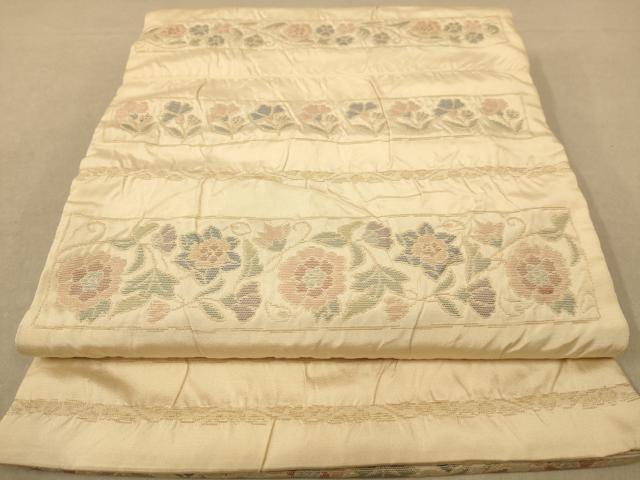 平和屋着物◎六通柄袋帯 横段花文 金糸 正絹 逸品 AABC1576dt