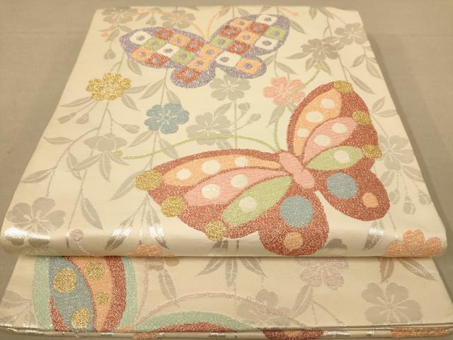 平和屋着物◎六通柄袋帯　花蝶文　金銀糸　正絹　逸品　AABC1579dt