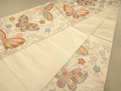 平和屋着物◎六通柄袋帯　花蝶文　金銀糸　正絹　逸品　AABC1579dt