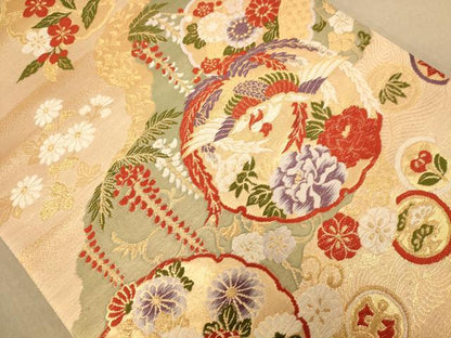 平和屋着物◎六通柄袋帯　唐織　花鳥文　金糸　正絹　逸品　AABC1601dt