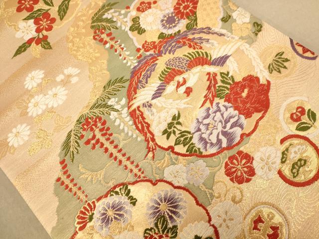 平和屋着物◎六通柄袋帯　唐織　花鳥文　金糸　正絹　逸品　AABC1601dt