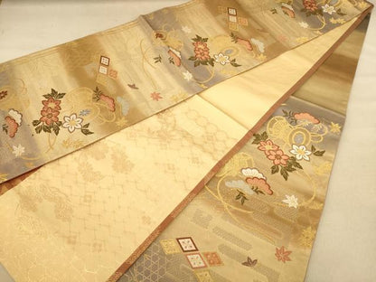 平和屋着物◎六通柄袋帯　唐織　花鼓文　金糸　正絹　逸品　AABC1604dt