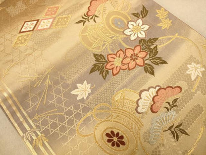 平和屋着物◎六通柄袋帯　唐織　花鼓文　金糸　正絹　逸品　AABC1604dt