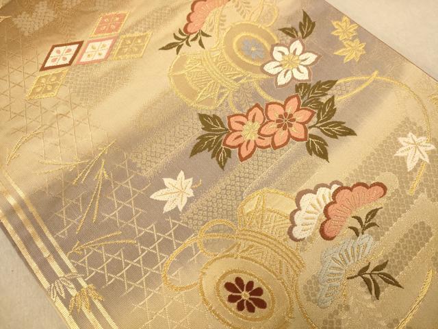 平和屋着物◎六通柄袋帯　唐織　花鼓文　金糸　正絹　逸品　AABC1604dt