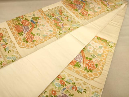 平和屋着物◎六通柄袋帯　唐織　鏡裏花鳥草花　金糸　正絹　逸品　AABC1605dt