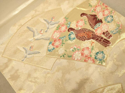 平和屋着物◎六通柄袋帯　唐織　花鳥文　金糸　正絹　逸品　AABC1615dt