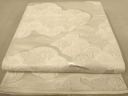 平和屋着物◎六通柄袋帯　孔雀文　銀糸　正絹　逸品　AABC1616dt