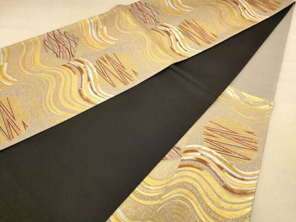 平和屋着物◎六通柄袋帯　唐織　流水文　金糸　正絹　逸品　AABC1618dt