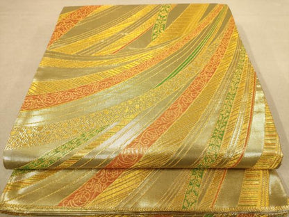 平和屋着物◎六通柄袋帯　熨斗花文　金糸　正絹　逸品　AABC1619dt