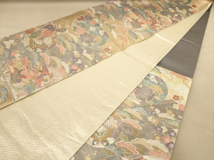 平和屋着物◎九百佐賀錦 六通柄袋帯 花蝶文 慶長 金銀糸 正絹 逸品 AABC1621dt