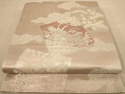 平和屋着物◎六通柄袋帯 色紙重ね花文 正絹 逸品 AABC1623dt