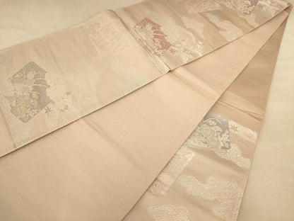平和屋着物◎六通柄袋帯 色紙重ね花文 正絹 逸品 AABC1623dt