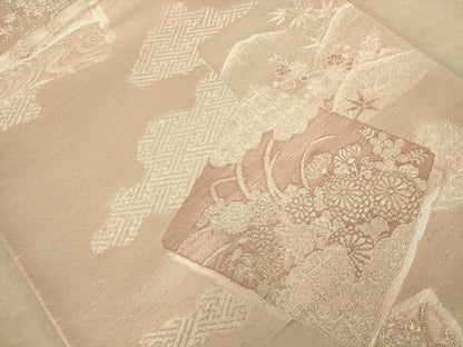 平和屋着物◎六通柄袋帯 色紙重ね花文 正絹 逸品 AABC1623dt