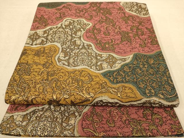 平和屋着物◎六通柄袋帯 更紗花文 正絹 逸品 AABC1628dt