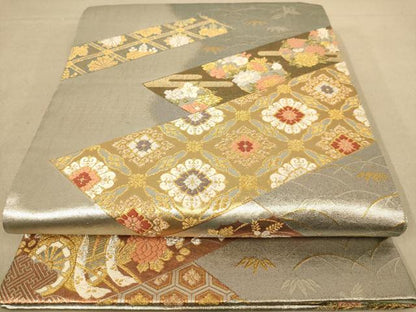 平和屋着物◎六通柄袋帯 唐織 草花文 金銀糸 正絹 逸品 AABC1629dt